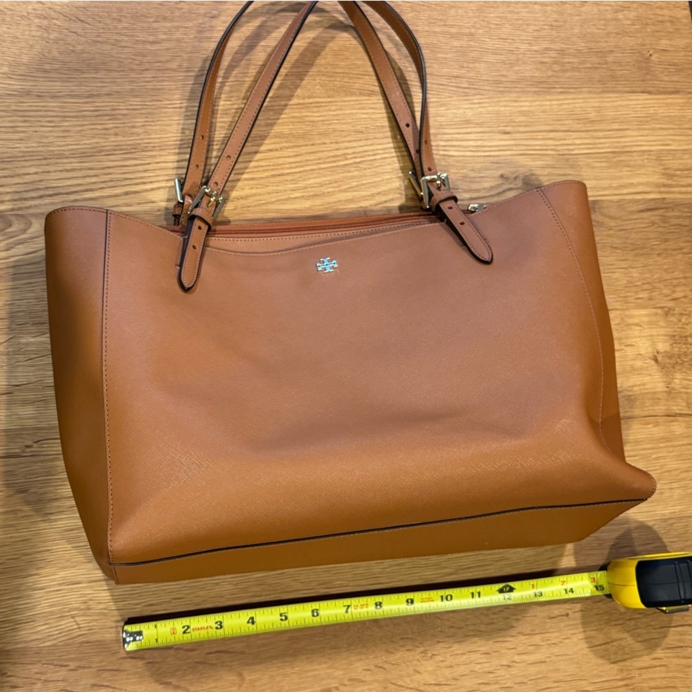 Tory Burch Cognac Saffiano Leather Large Zip Tote Bag - Picture 2 of 12